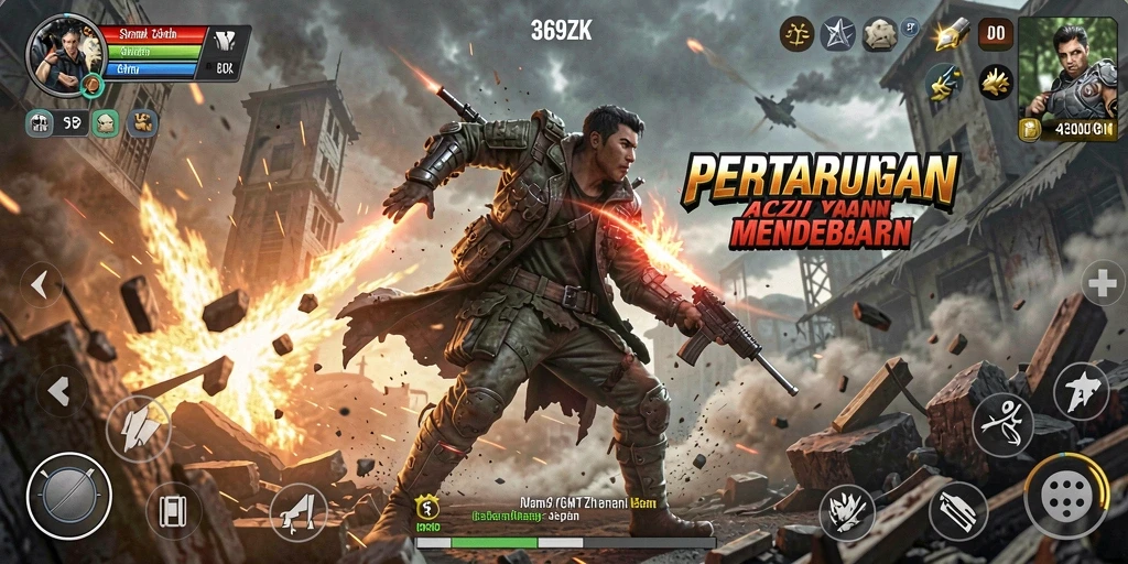 Tangkapan layar 369ZK menampilkan aksi pertempuran yang intens dan grafis yang menakjubkan.