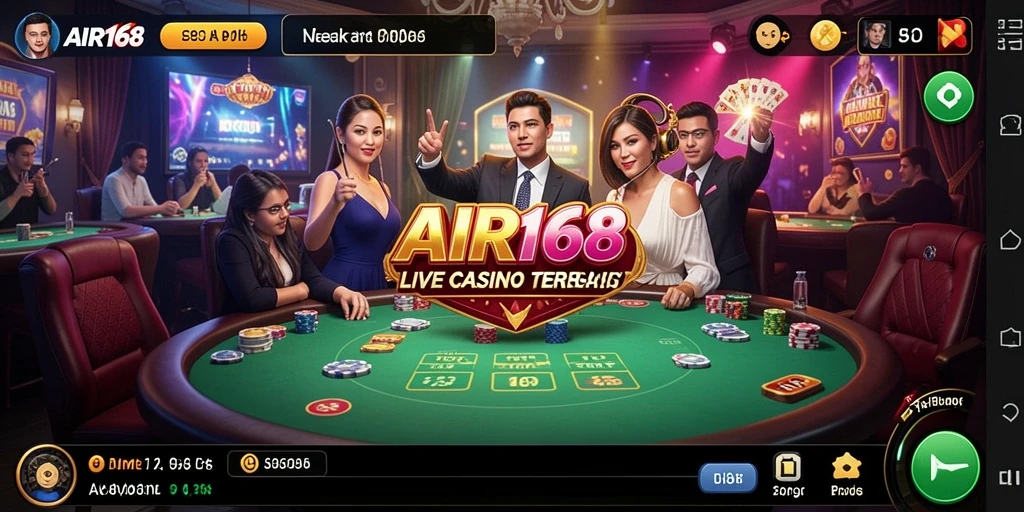 Screenshot gameplay AIR168 menampilkan dealer langsung dan suasana kasino yang mendebarkan.