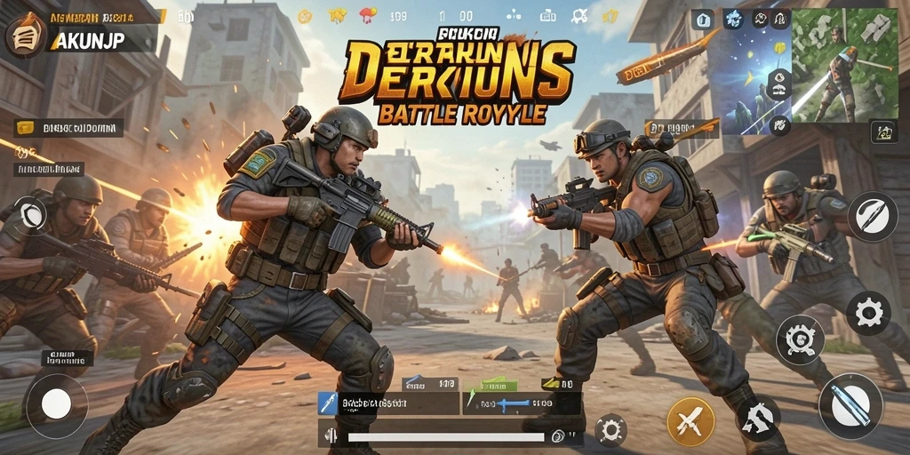 Gameplay seru AKUNJP dengan pertarungan Battle Royale yang intens.