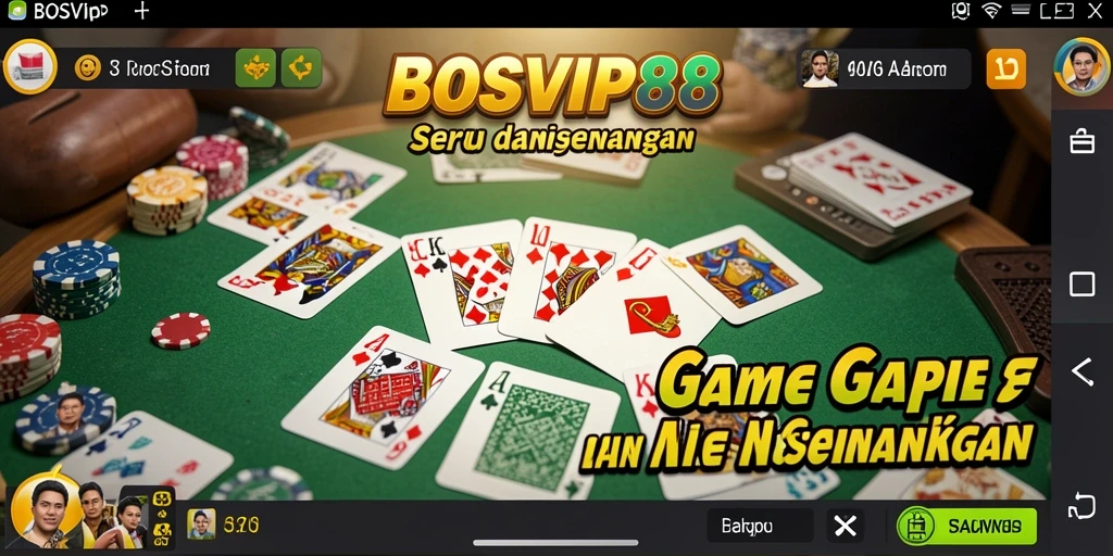 Screenshot gameplay BOSVIP88 menampilkan suasana seru bermain Gaple.
