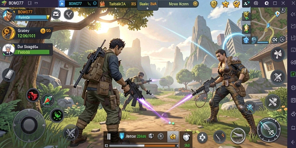 Gameplay seru dalam BOWO77 dengan strategi membangun dan bertarung.