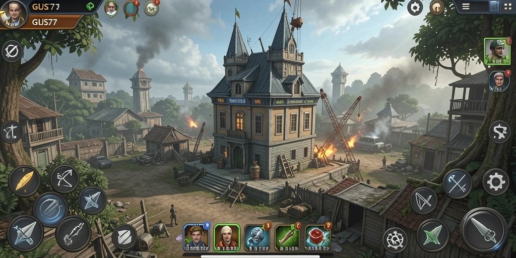 Screenshot GUS77 menunjukkan aksi seru di game Tower Defense.