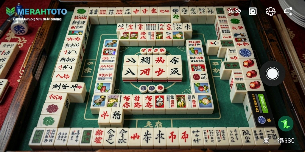 Tampilan gameplay menarik dari MERAHTOTO dengan ubin Mahjong.