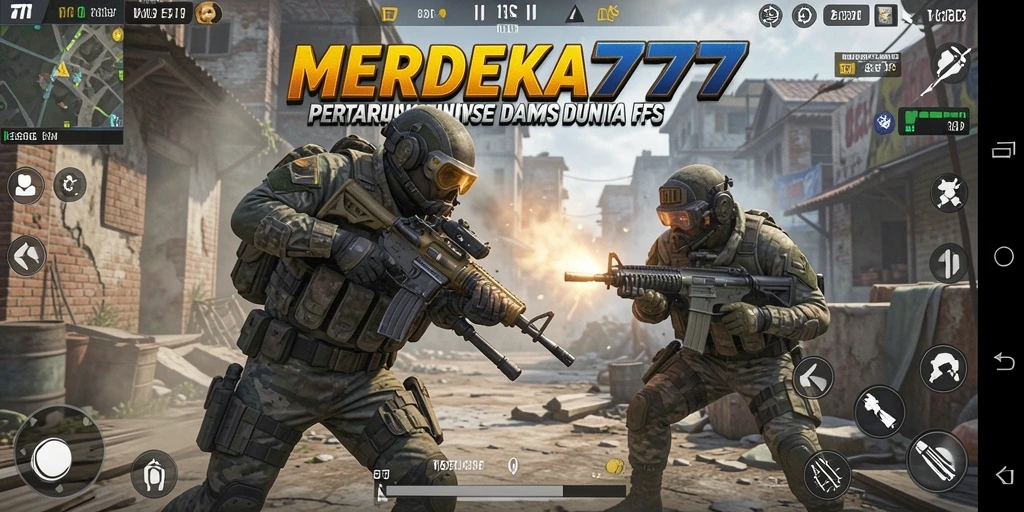 Tangkapan layar gameplay MERDEKA777 yang menampilkan aksi tembak menembak yang intens.
