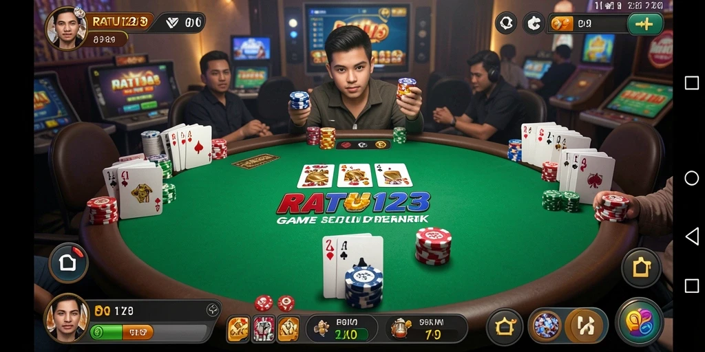 Screenshot gameplay RATU123 yang menampilkan aksi poker seru.