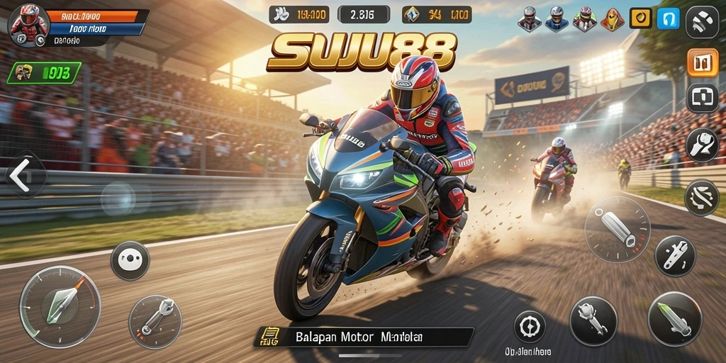 Tampilan gameplay balapan motor yang mendebarkan.