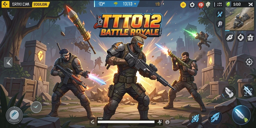 Screenshot utama TOTO12 menampilkan gameplay Battle Royale yang intens.